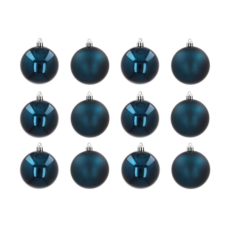 Dark blue Christmas baubles in convenient box