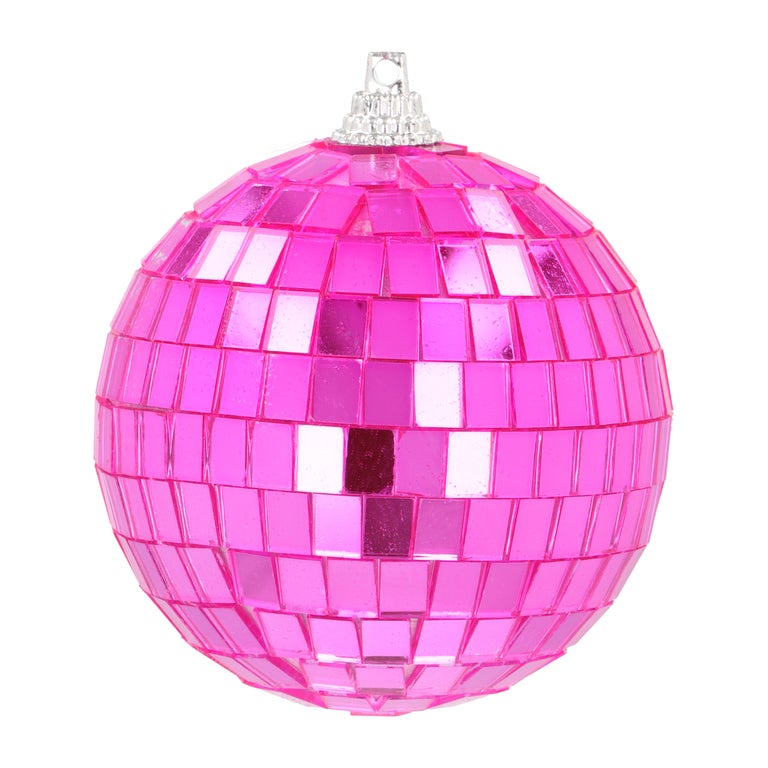 Pink disco Christmas bauble with reflective mirrors 7cm