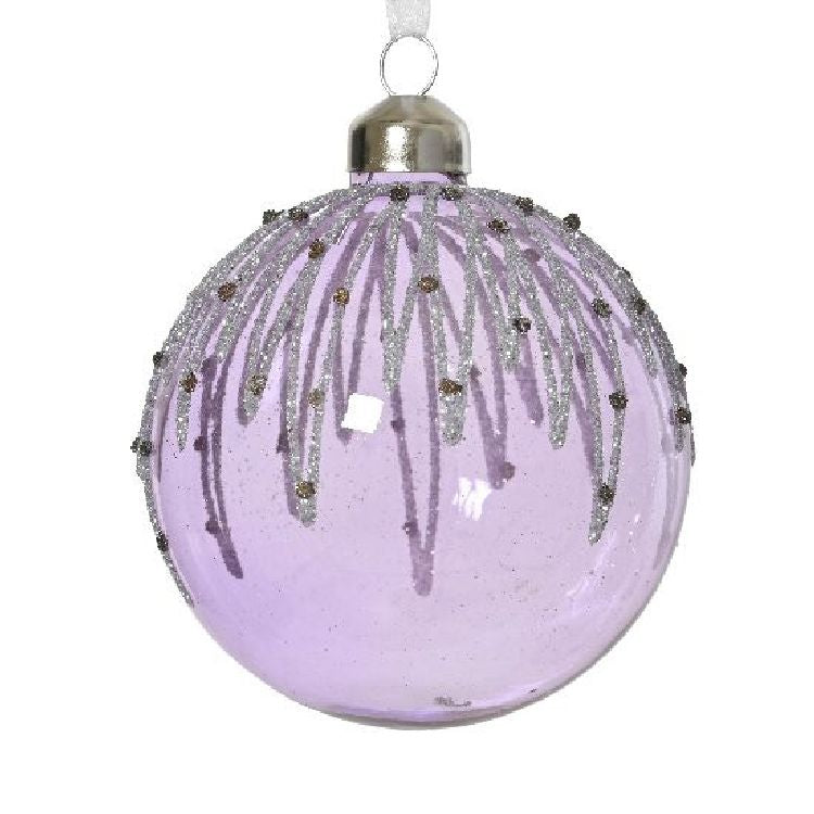 Transparent Glass Bauble with Lines and Beads