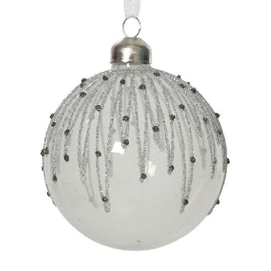 Transparent Glass Bauble with Lines and Beads