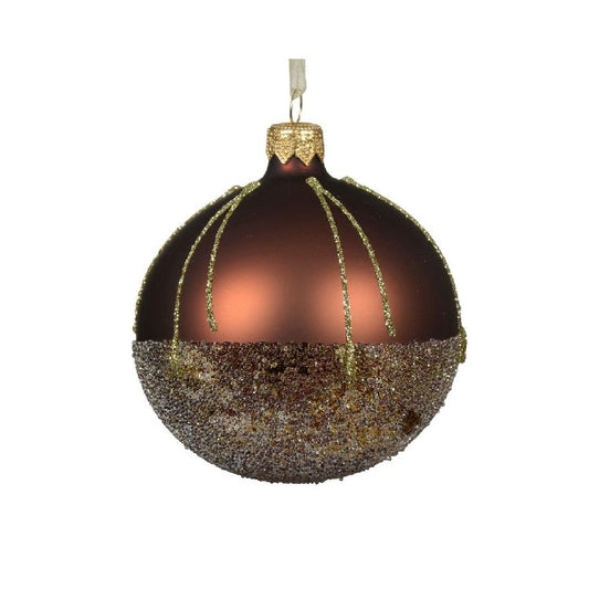 Matte Ballotine with Sparkle Lines Glass Bauble