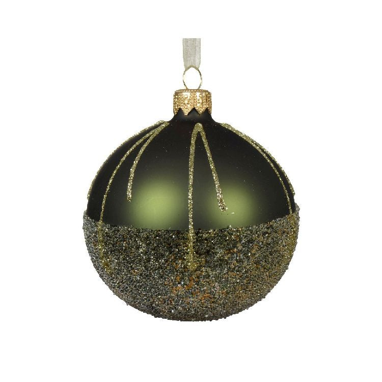 Matte Ballotine with Sparkle Lines Glass Bauble