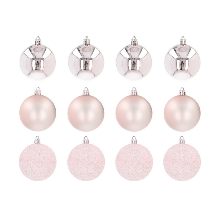 Pink Christmas baubles in convenient box