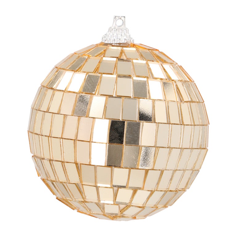 Gold disco Christmas bauble with reflective mirrors 7cm