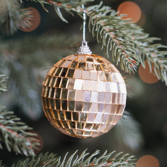 Gold disco Christmas bauble with reflective mirrors 7cm