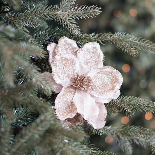 Beige Magnolia Decorative Flower with Glitters